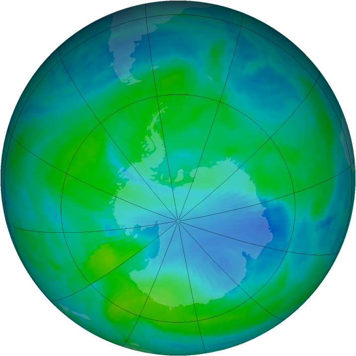 Antarctic ozone map for 31 December 1999